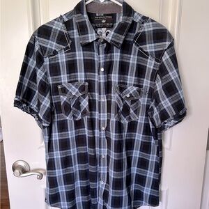 Pop Icon Button Down Short Sleeve Plaid Shirt